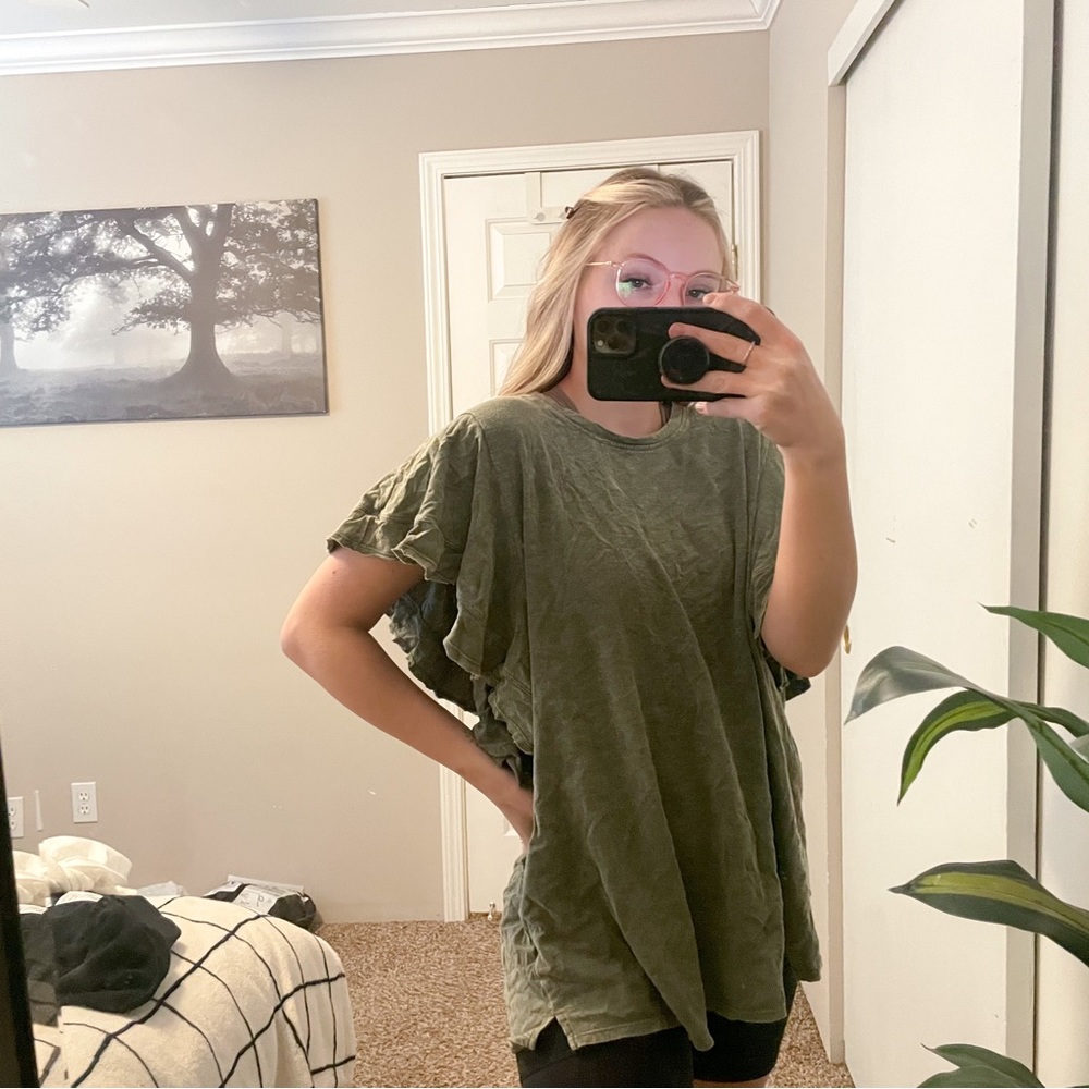 Terra and sky ruffle shirt